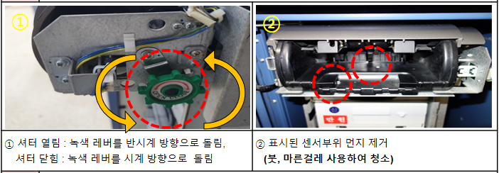 셔터부 열림 / 닫힘 및 센서 청소